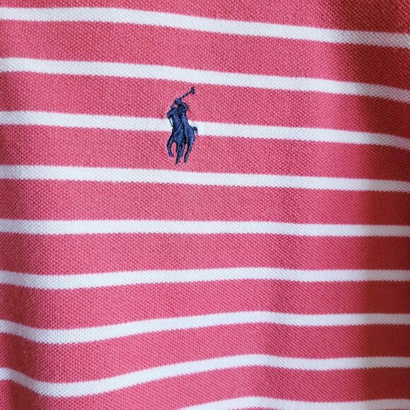 Ralph Lauren Polo Shirt Mens Large Pink and White Stripe Blue Pony Cotton - Picture 4 of 6